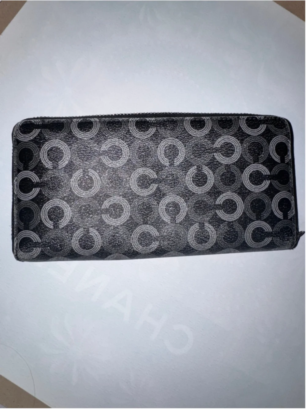 Coach Black Gray Op Art Zip Around Wallet Long Wallet Pink Interior - Picture 3 of 9